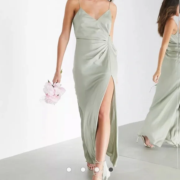 chinese dress ladies Asos Edition Embellished Drape Side Cami Maxi Dress In Sage Green main image 1
